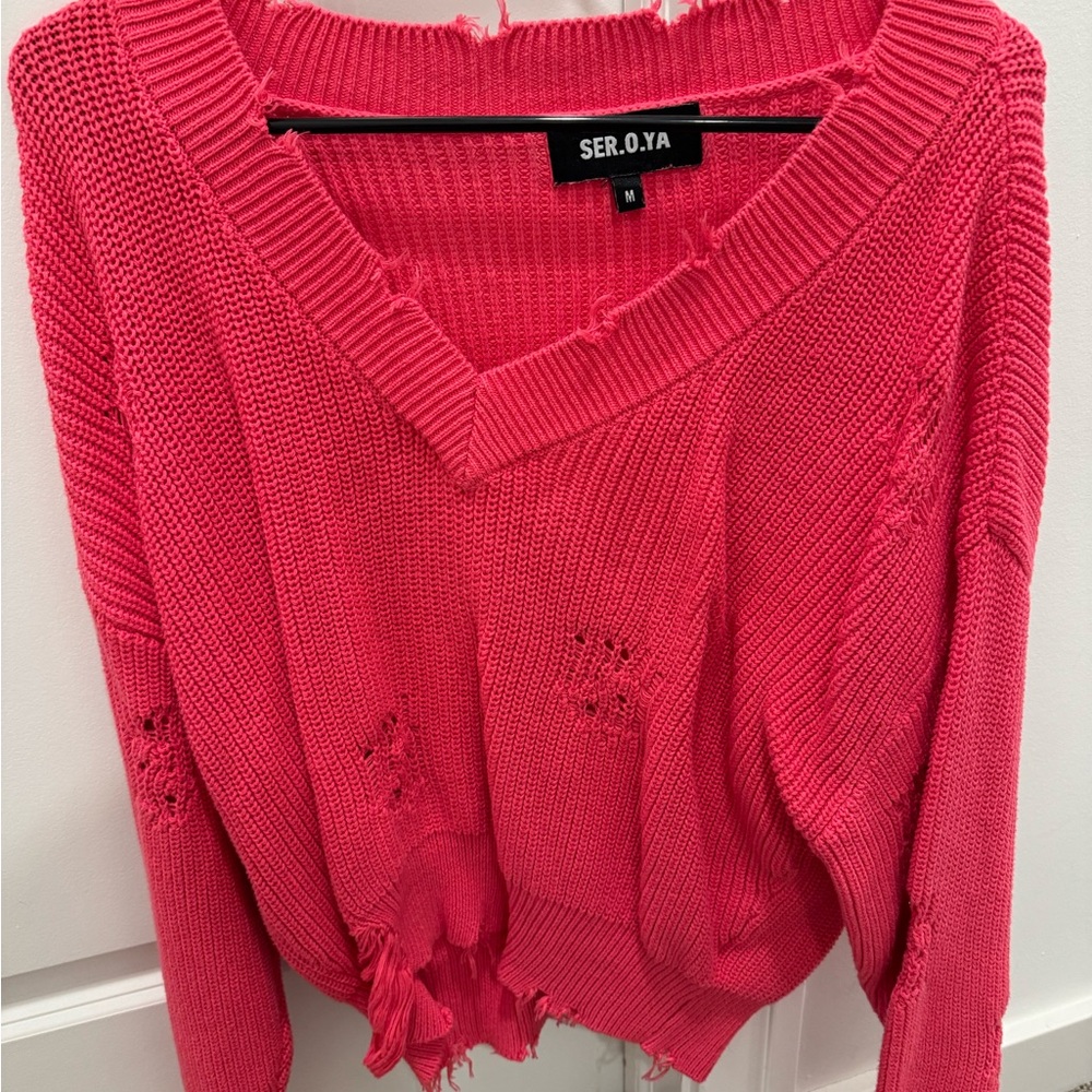 SER.O.YA Vibrant Pink V-Neck Sweater